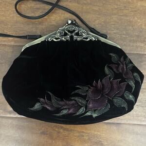 Vintage Fancy Nancy Velvet Floral Evening Bag Purse Wearable Art Hand Painted